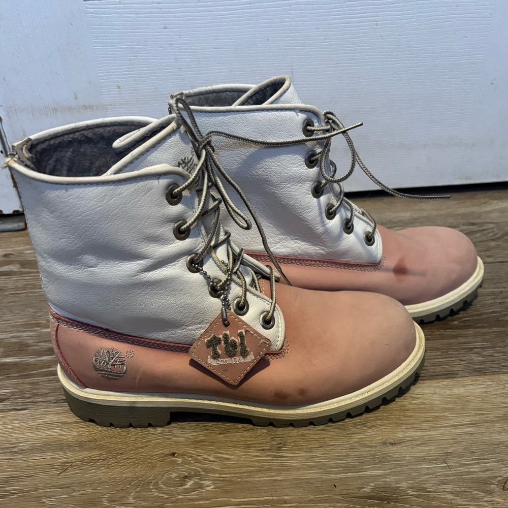 Timberland Two-Tone Pink and White Boots